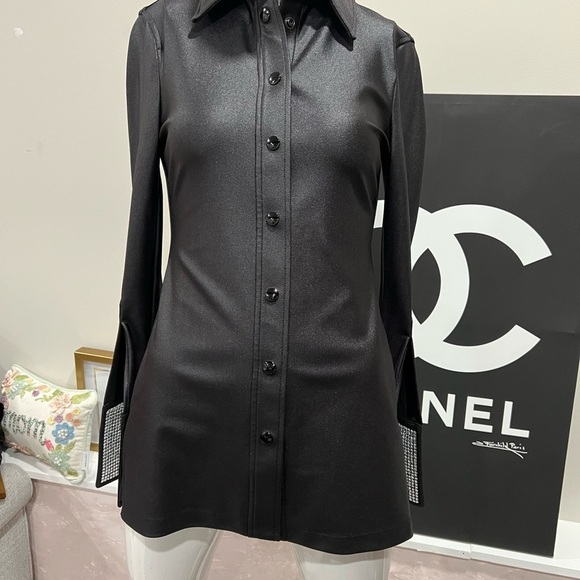 ALEXANDER WANG  crystal-embellished split-cuff shirt 1CC1221550-00. - Picture 2 of 16